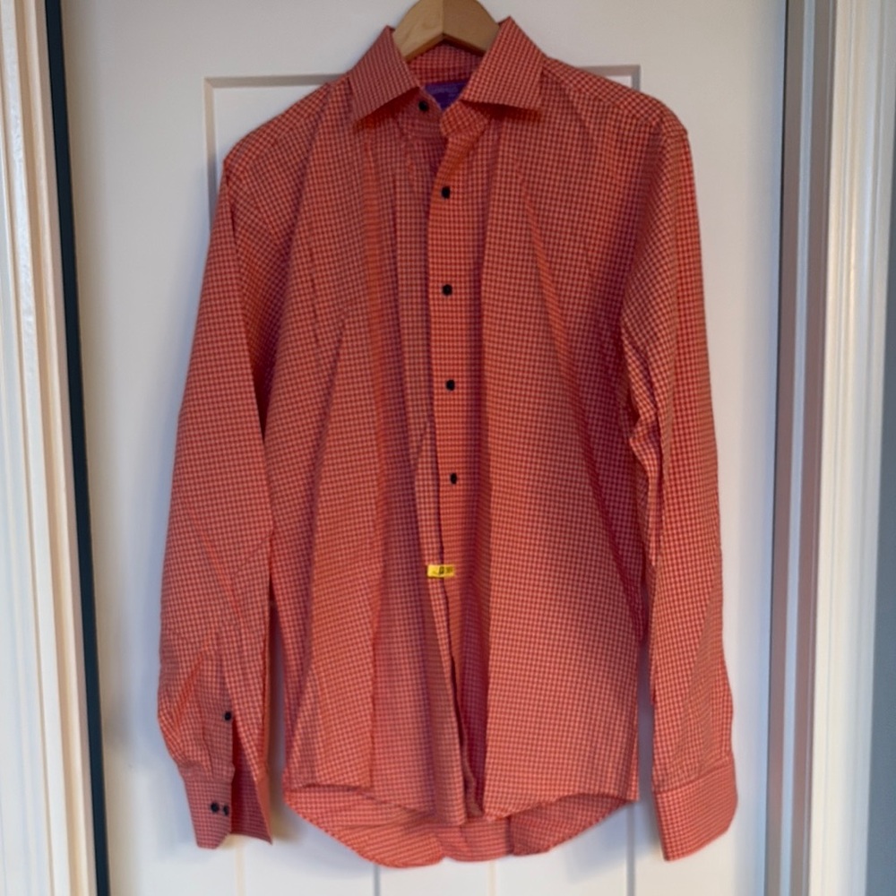 Men's Lorenzo Uomo Orange Checkered Shirt